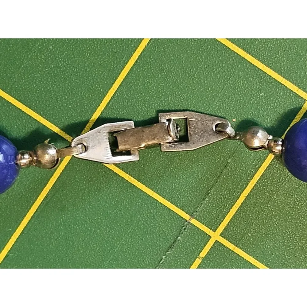 Vtg Chunky Cobalt Blue Lucite Bead Necklace Gold Tone Spacer Statement Retro 70s